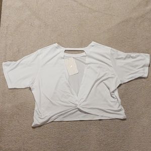 Fabletics XXL cropped white t-shirt with open back